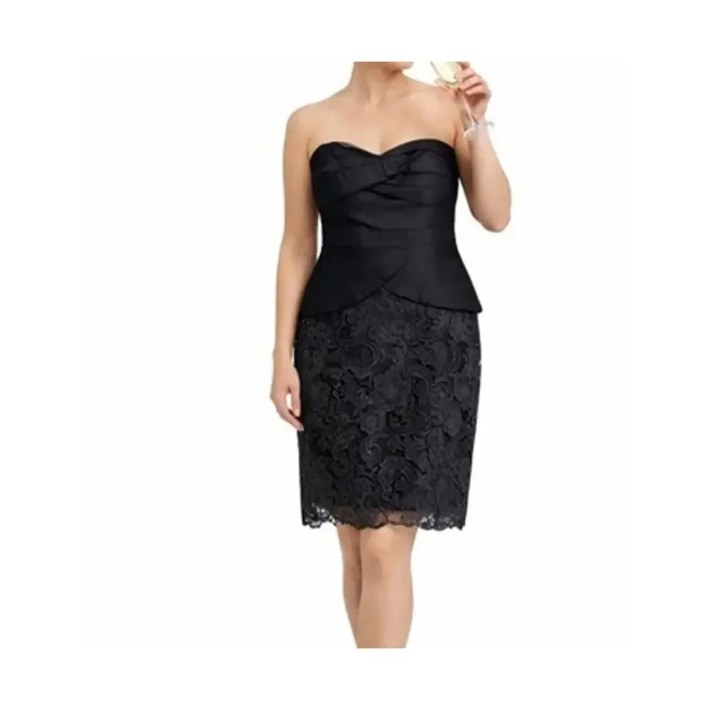 bcbgmaxazria black strapless dress Sheer Volume Pleated peplum at waistline BCBGMAXAZRIA Caitlyn Strapless Embellished Bodice